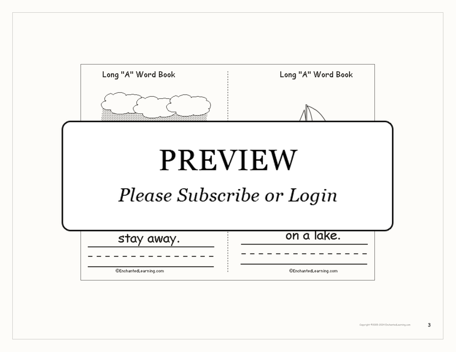 Long 'A' Words Book interactive printout page 3