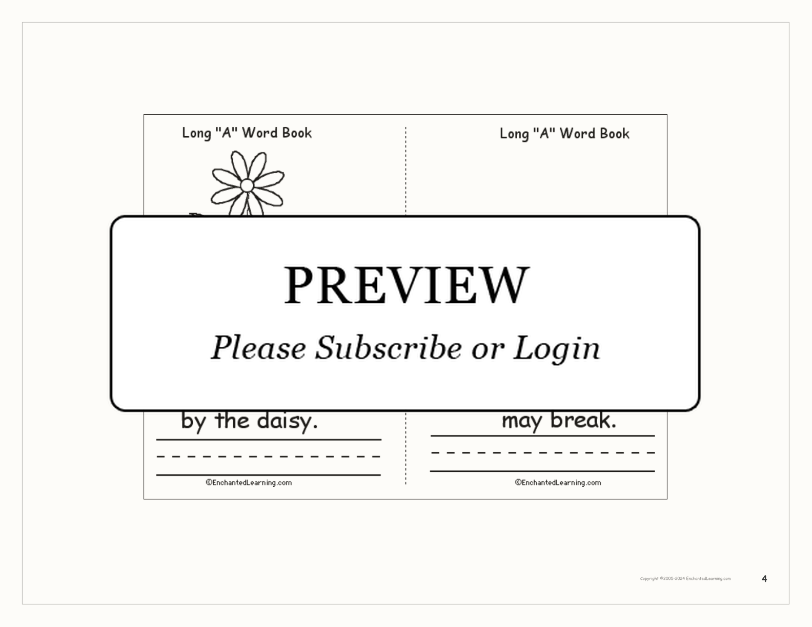 Long 'A' Words Book interactive printout page 4
