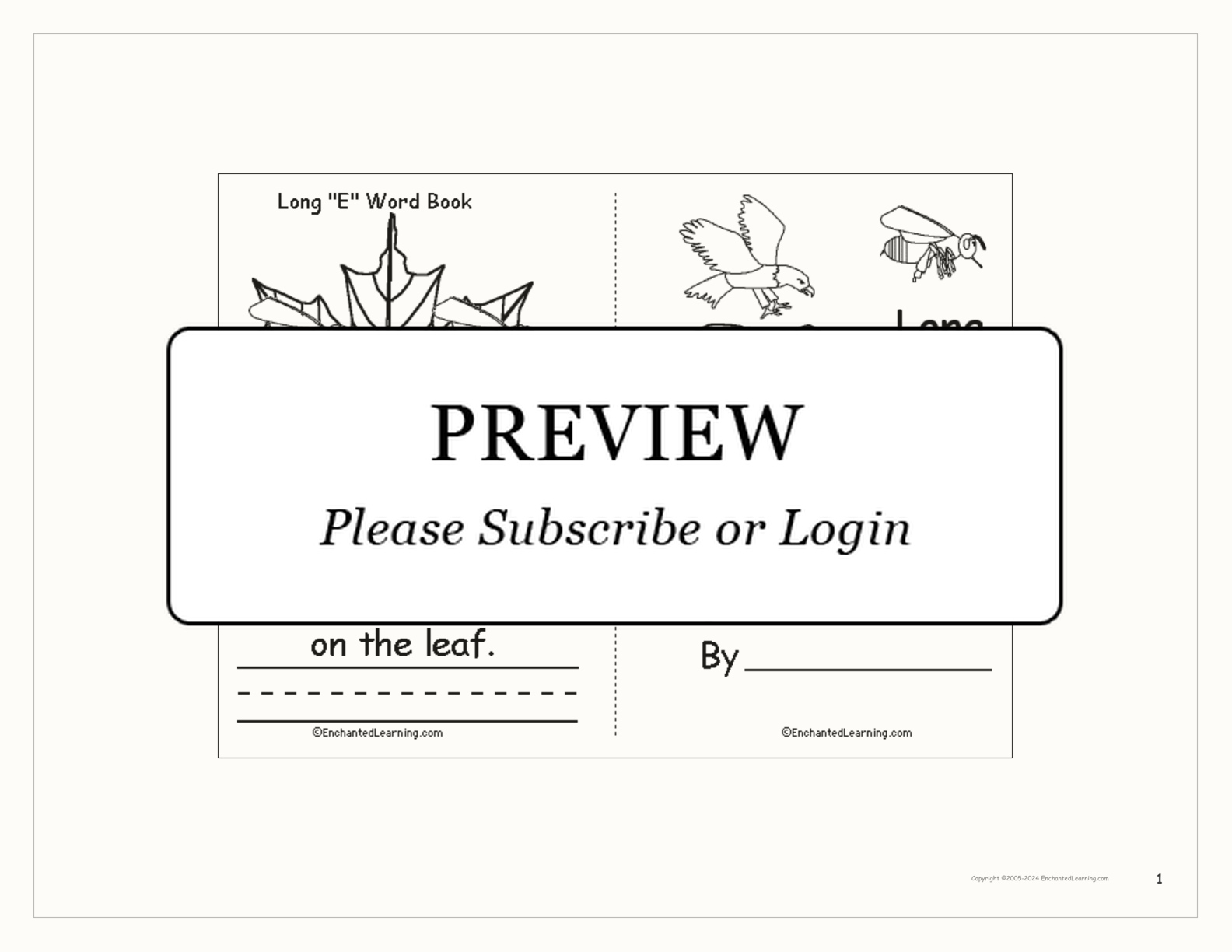 Long 'E' Words Book interactive printout page 1