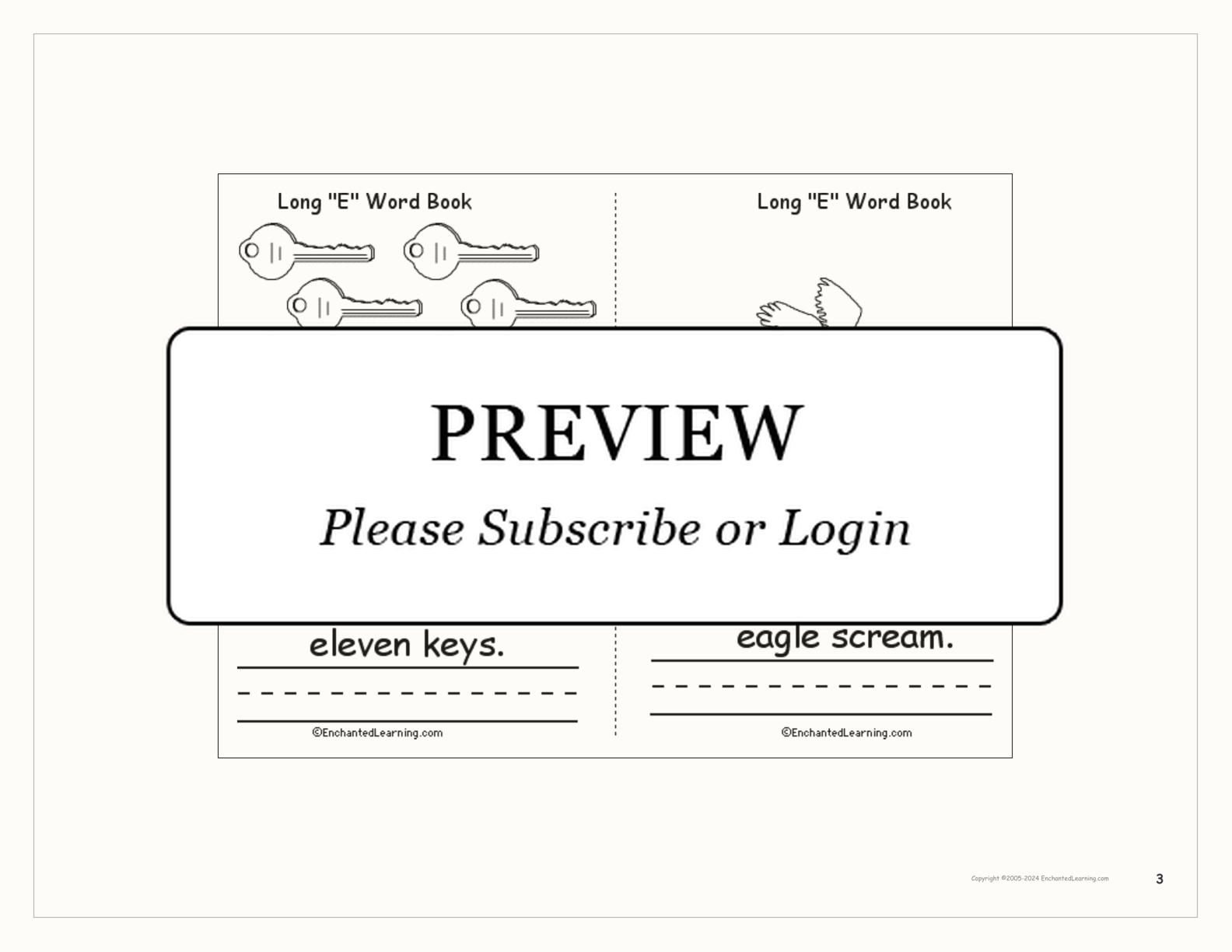 Long 'E' Words Book interactive printout page 3