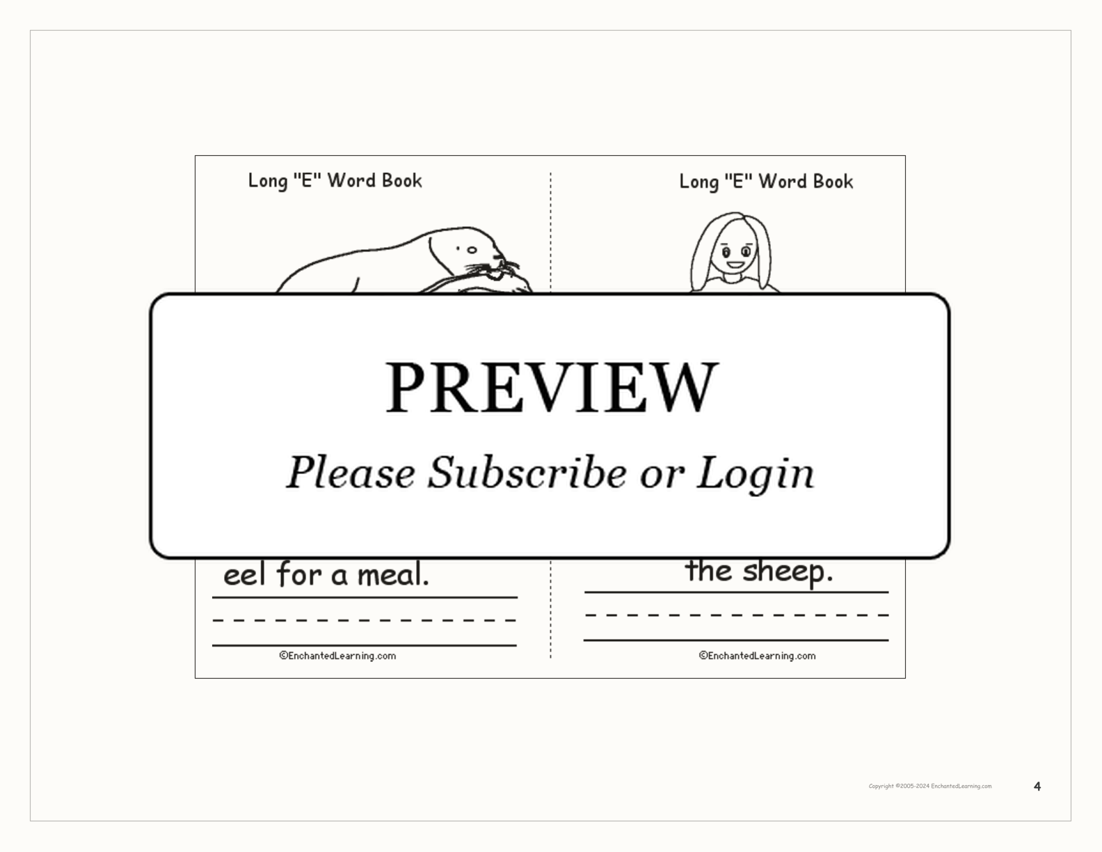 Long 'E' Words Book interactive printout page 4