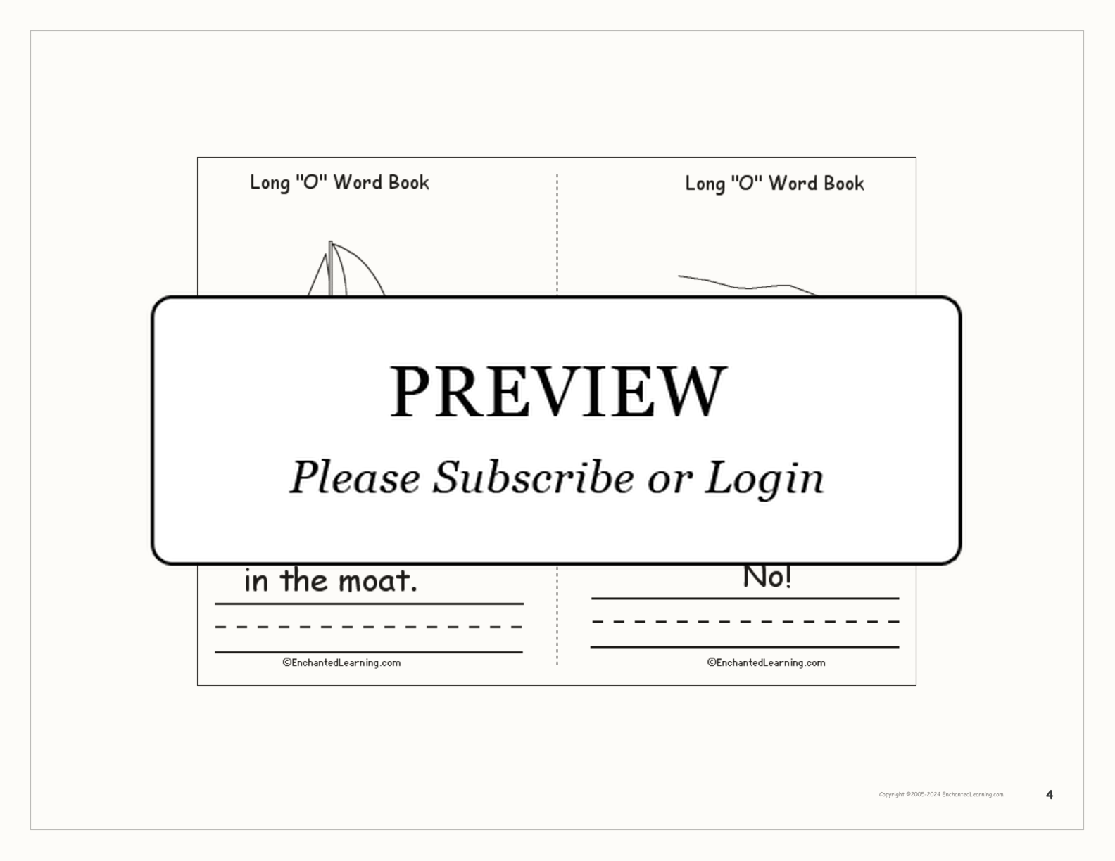Long 'O' Words Book interactive printout page 4
