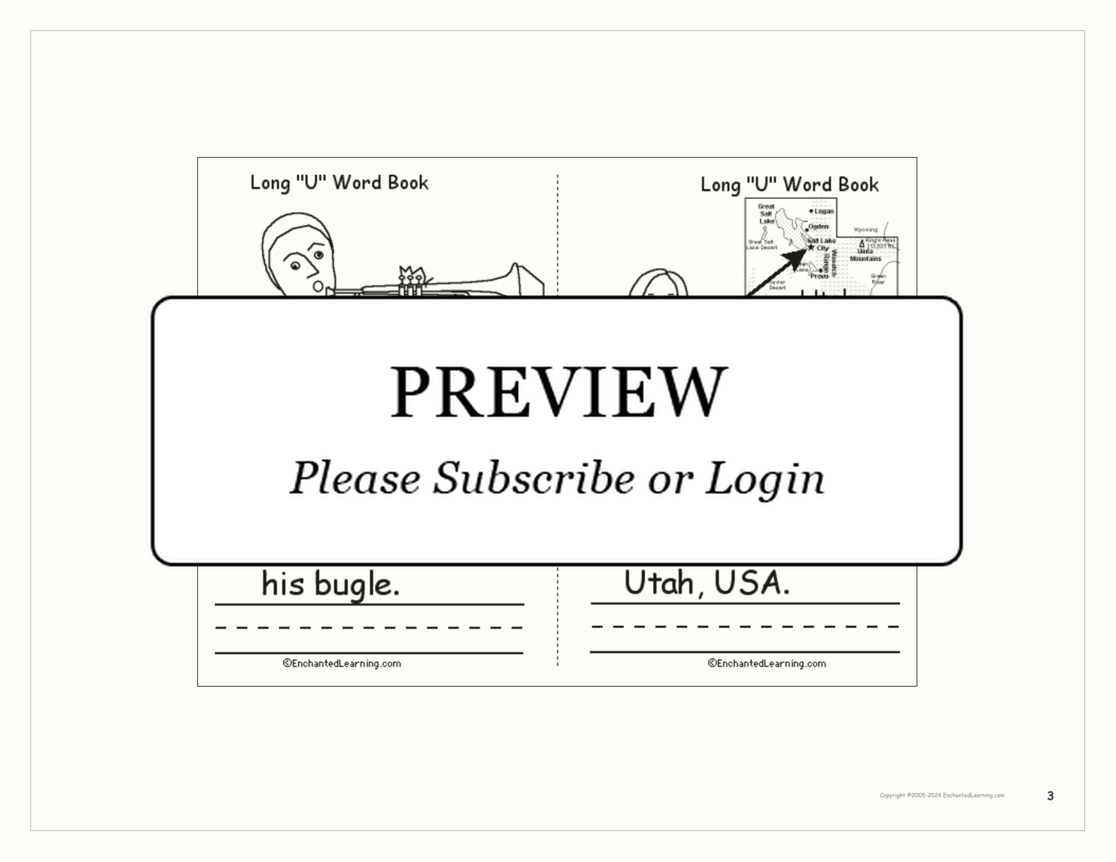 Long 'U' Words Book interactive printout page 3