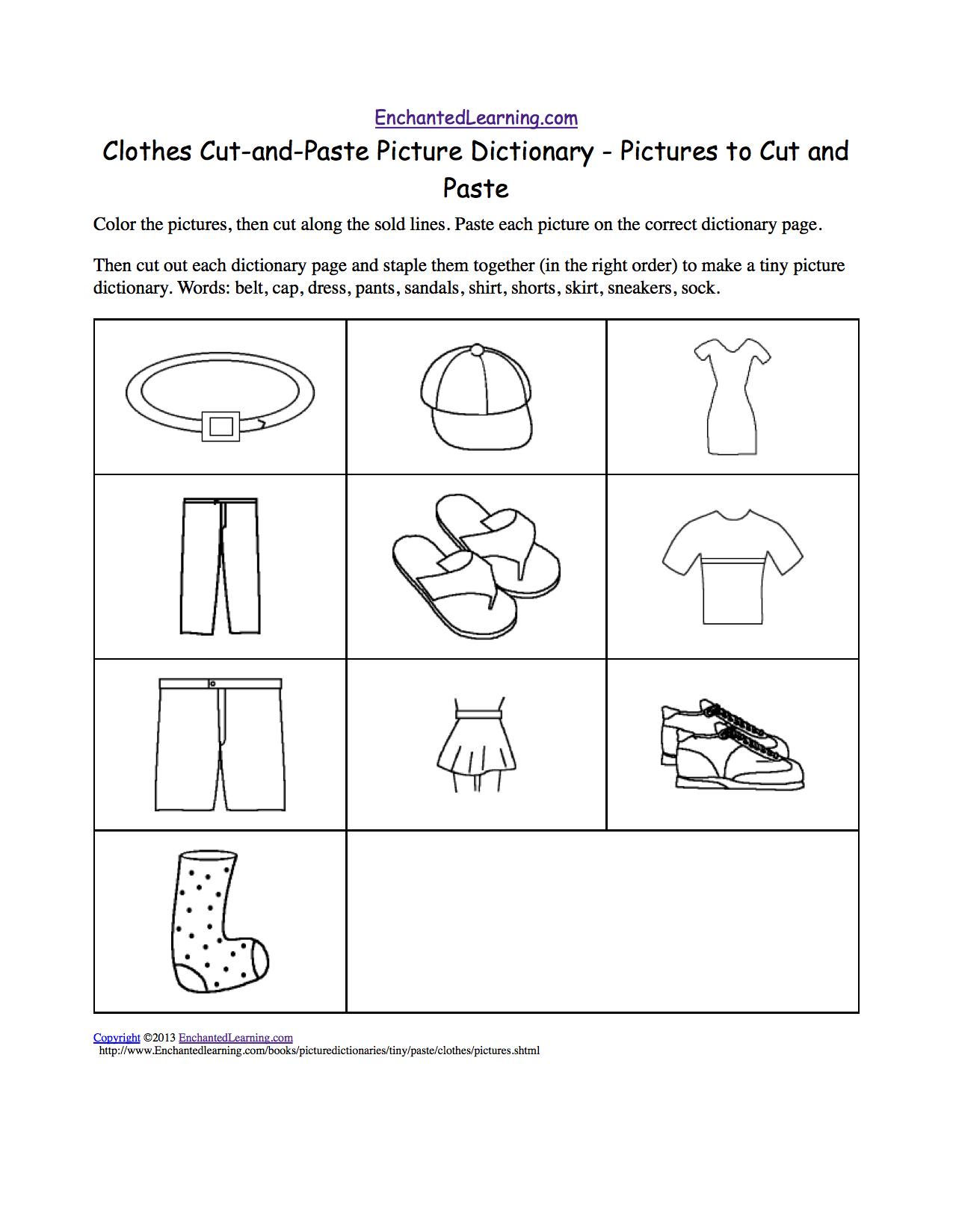 Clothes Cut-and-Paste Picture Dictionary - A Short Book to Print ...