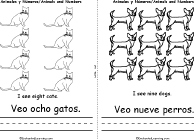 Search result: 'Animales Y N&#250;meros Book, A Printable Bilingual Book: 8 Cats, 9 Dogs'