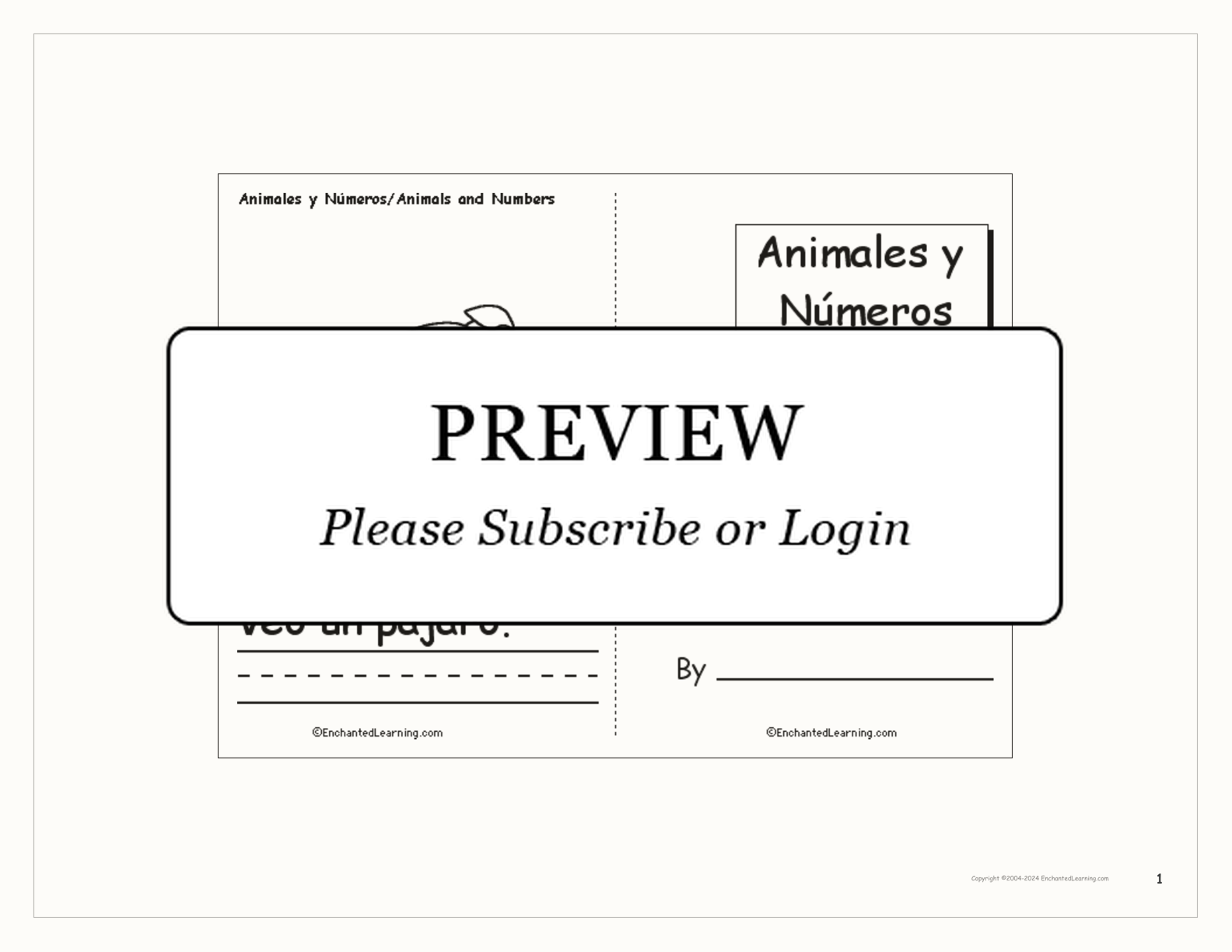 Animales y Números: A Printable Bilingual Book interactive printout page 1