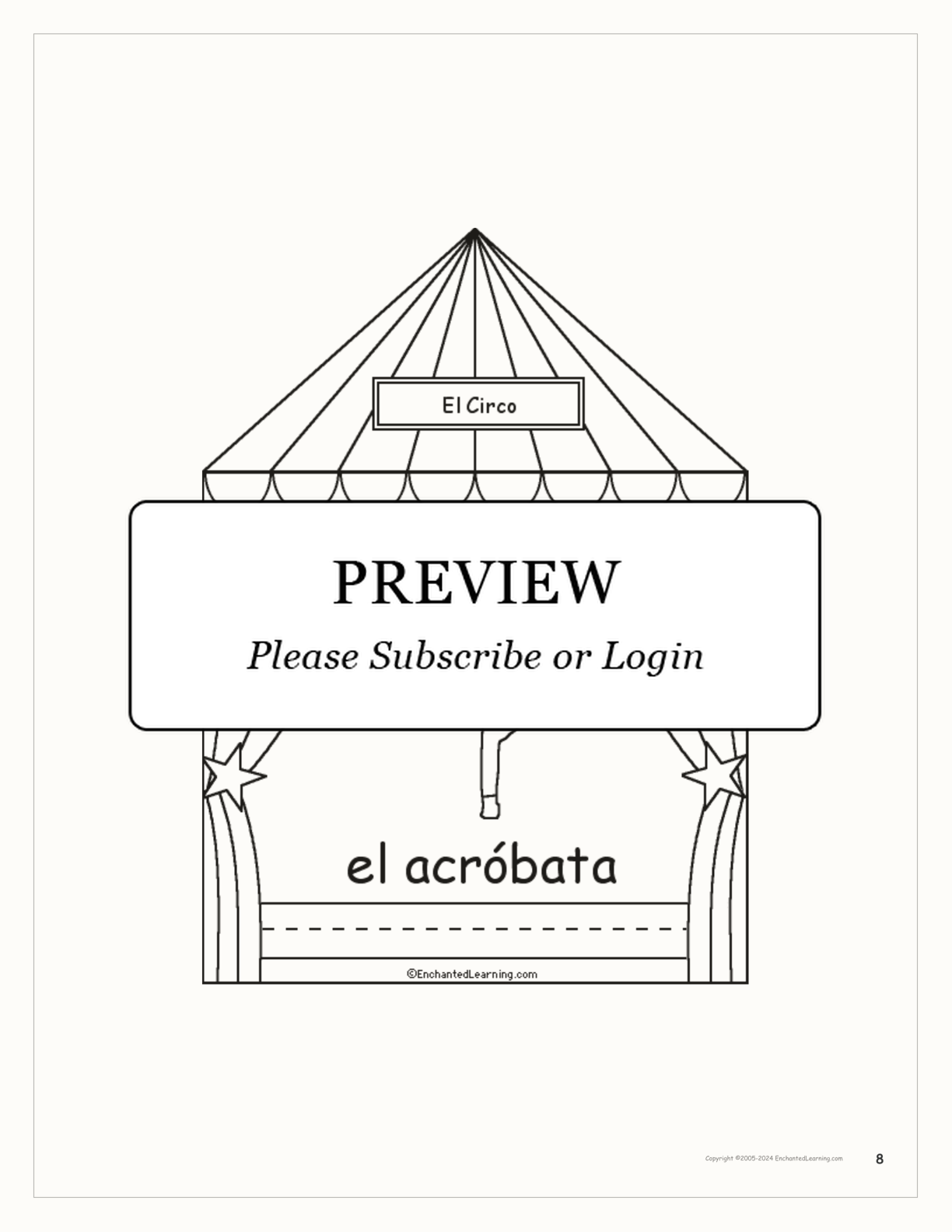 El Circo: Circus Words in Spanish - Printable Book interactive worksheet page 8