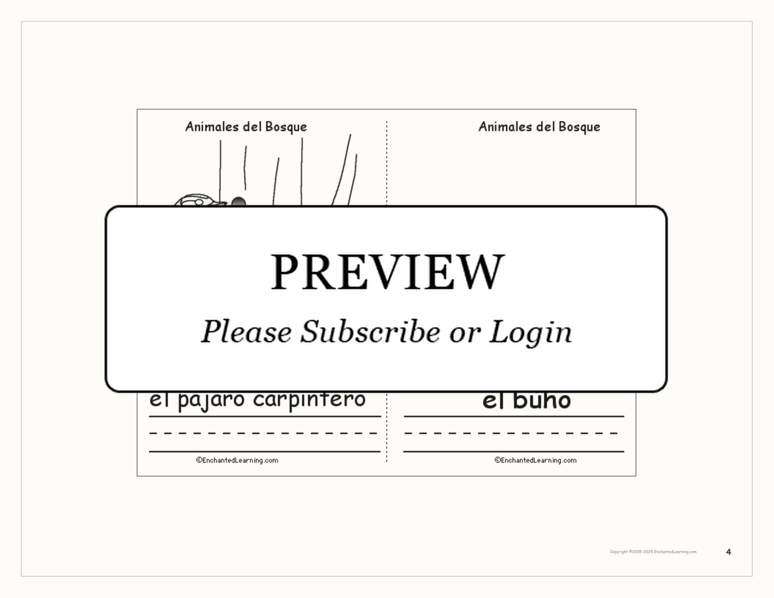 Animales del Bosque (Forest Animals) interactive printout page 4