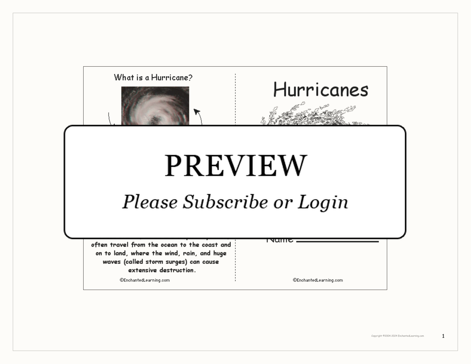 Hurricane Book interactive printout page 1
