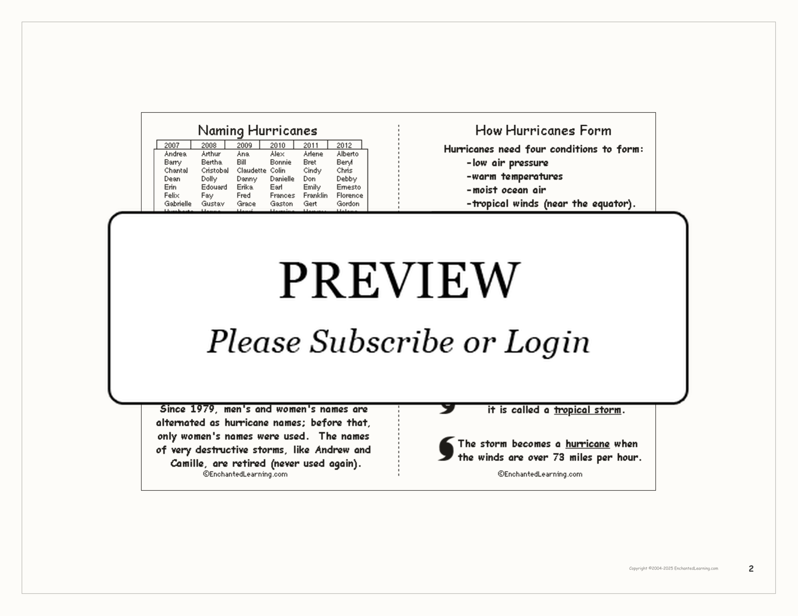 Hurricane Book interactive printout page 2