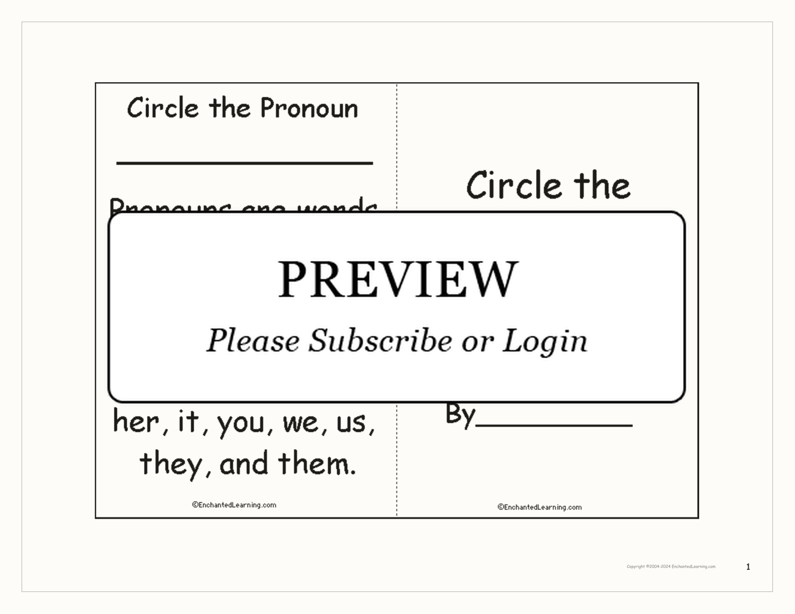 Circle the Pronouns Book interactive printout page 1