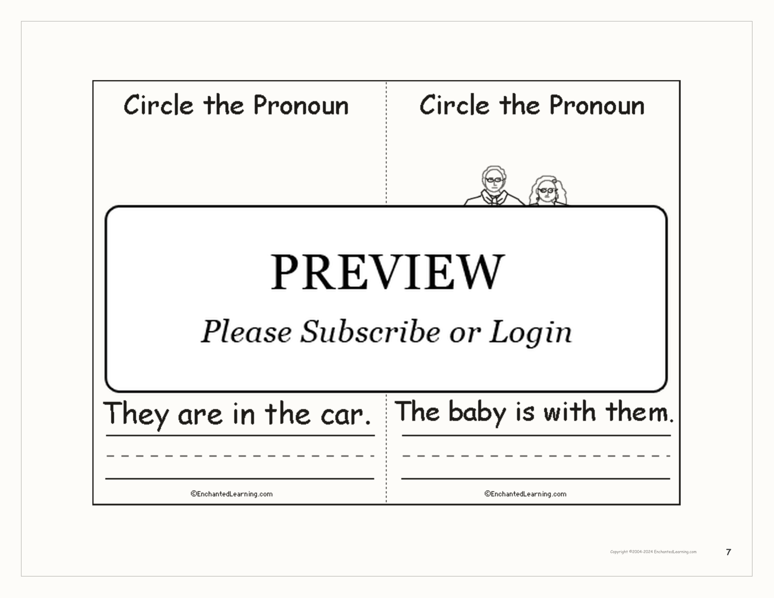 Circle the Pronouns Book interactive printout page 7
