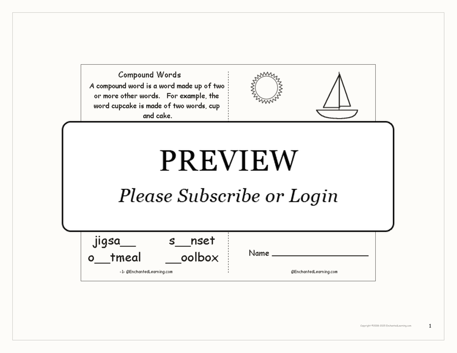 Compound Words Book interactive printout page 1