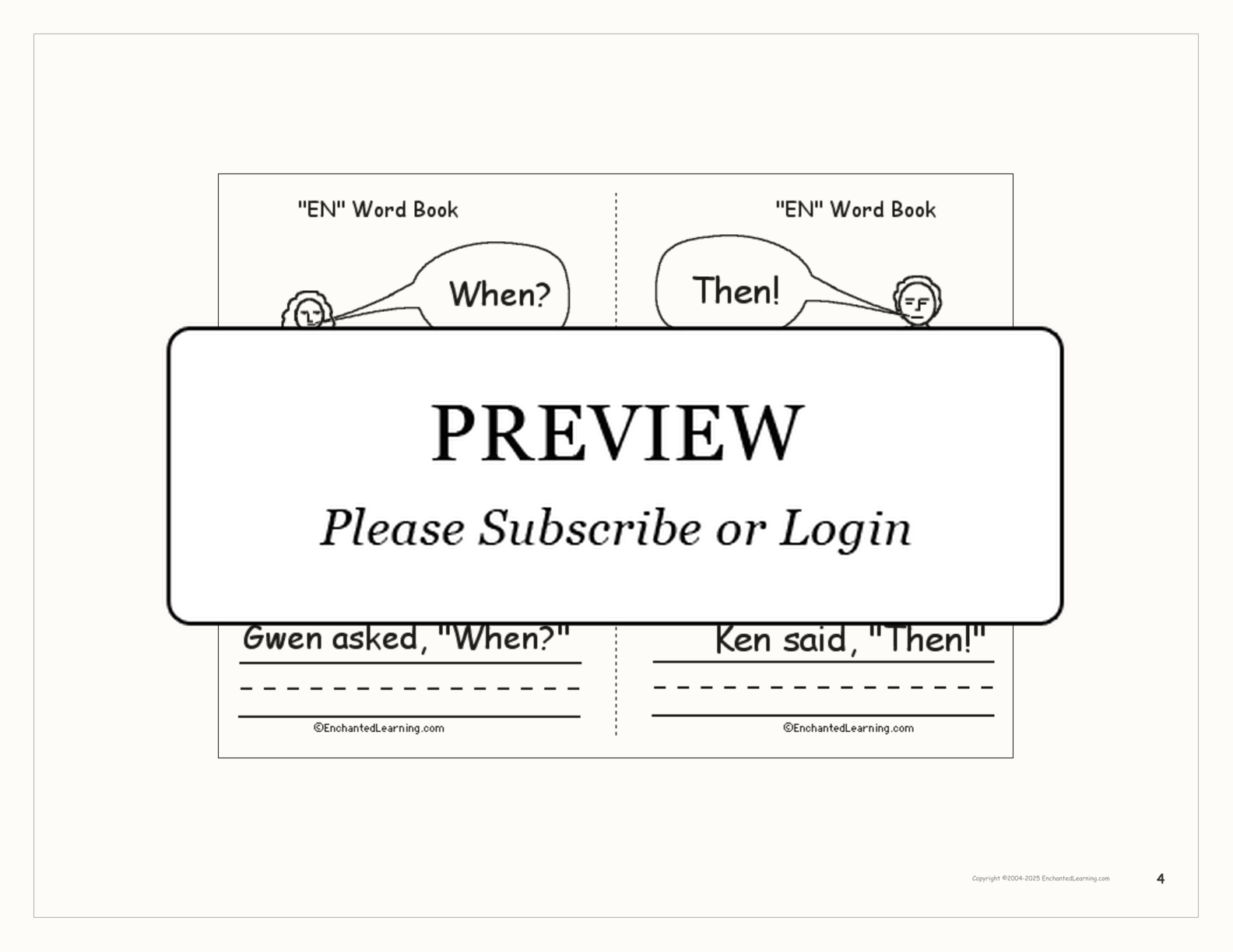 'EN' Words Book interactive printout page 4