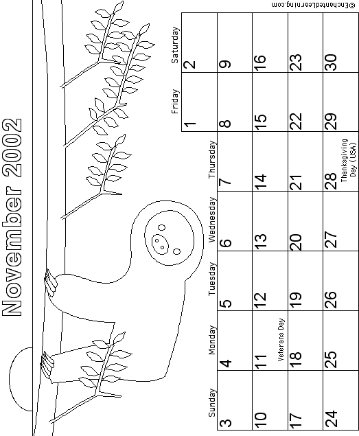 November Calendar 2002 EnchantedLearning
