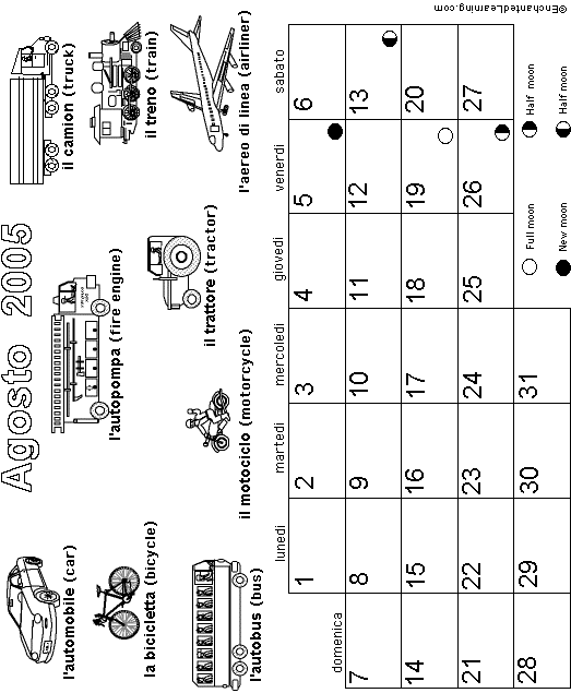 August Italian Calendar 2006: EnchantedLearning.com