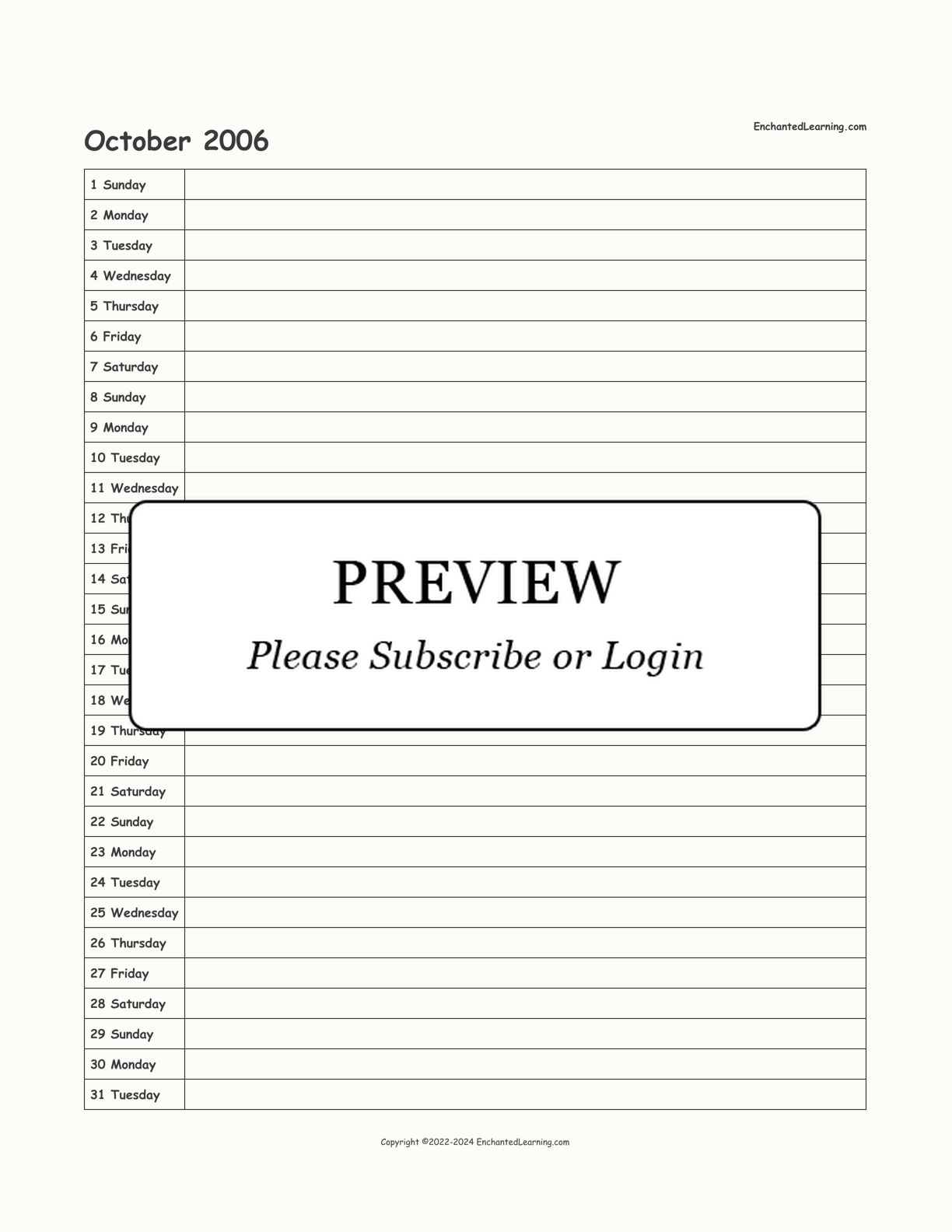 2006-2007 School-Year Scheduling Calendar interactive printout page 4