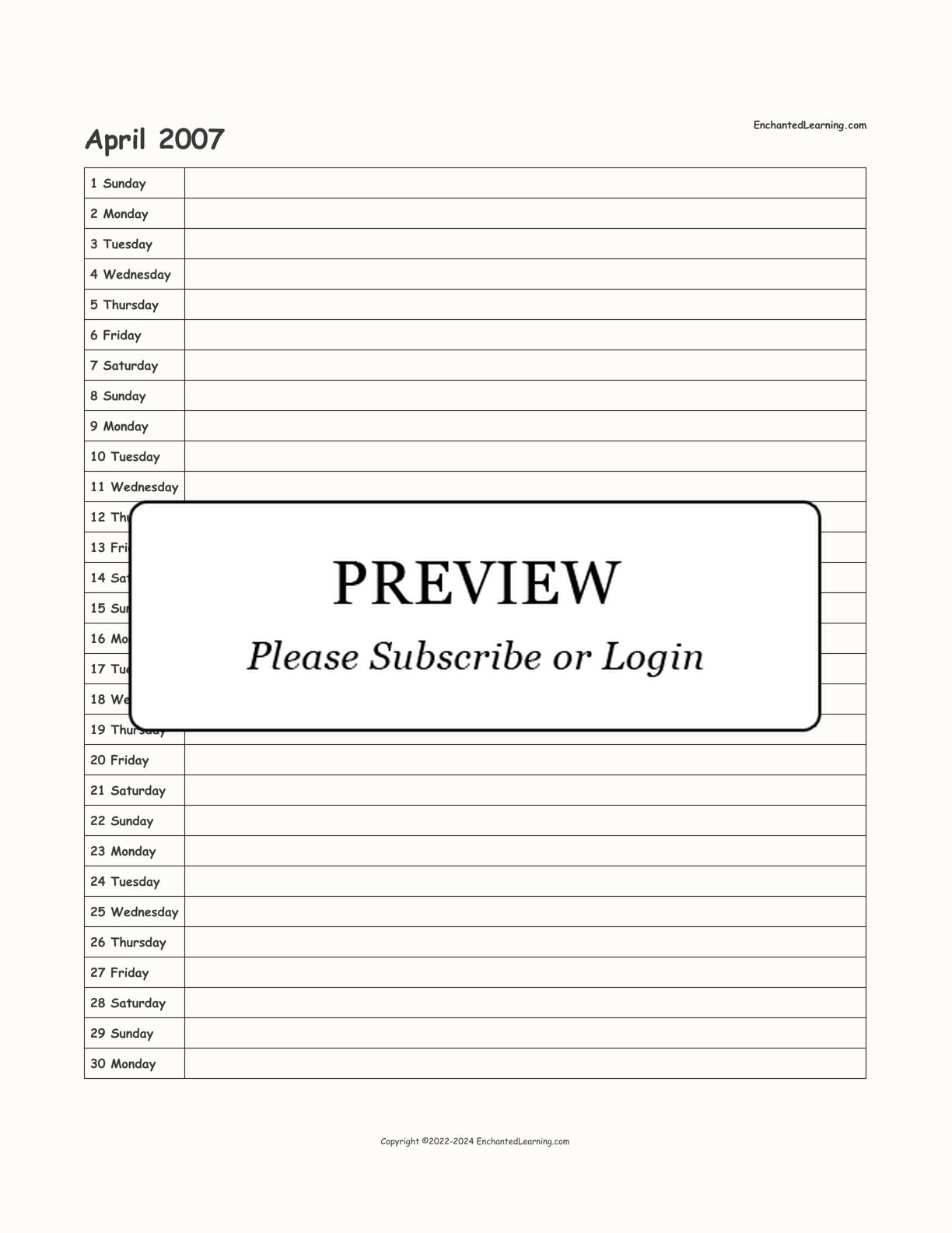 2006-2007 School-Year Scheduling Calendar interactive printout page 10