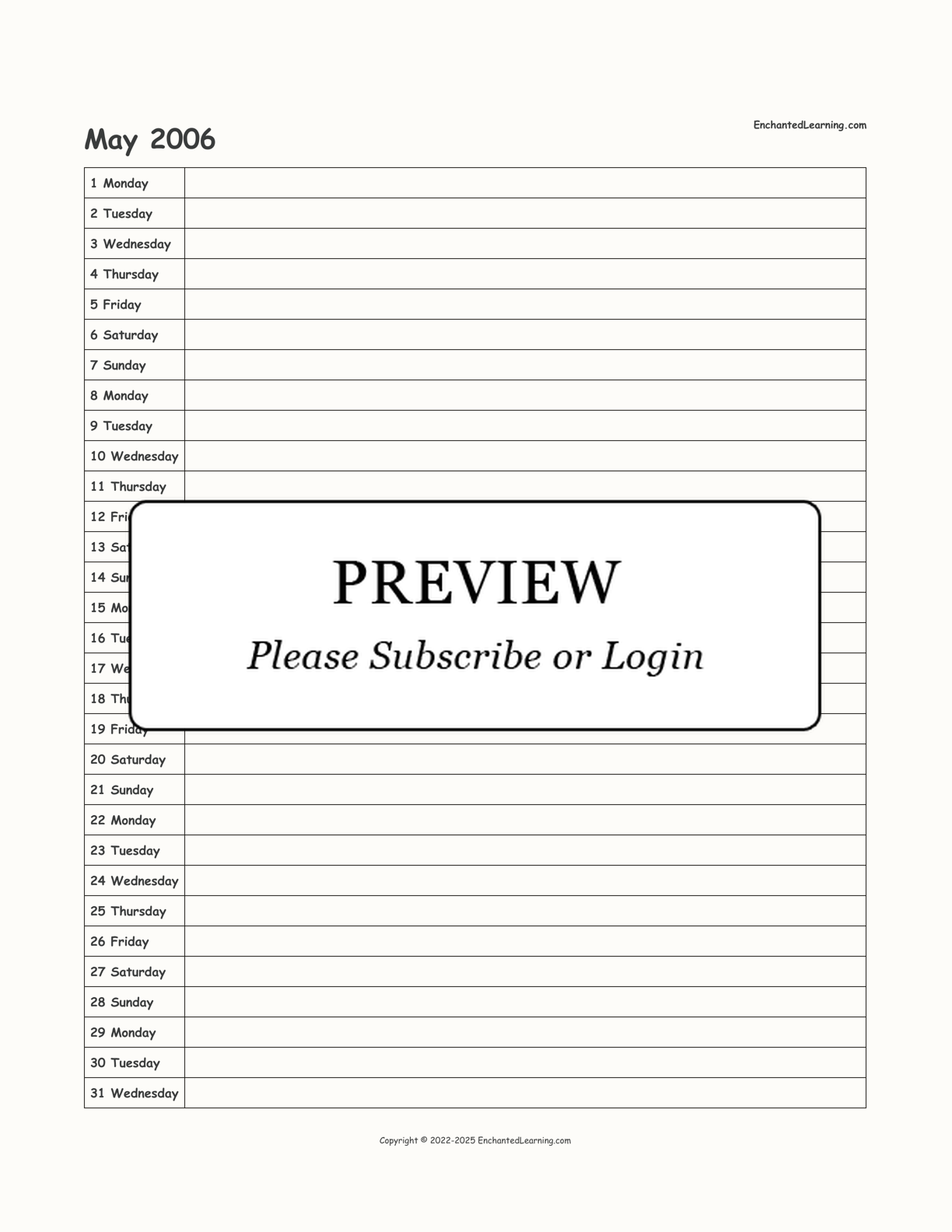 2006 Scheduling Calendar interactive printout page 5