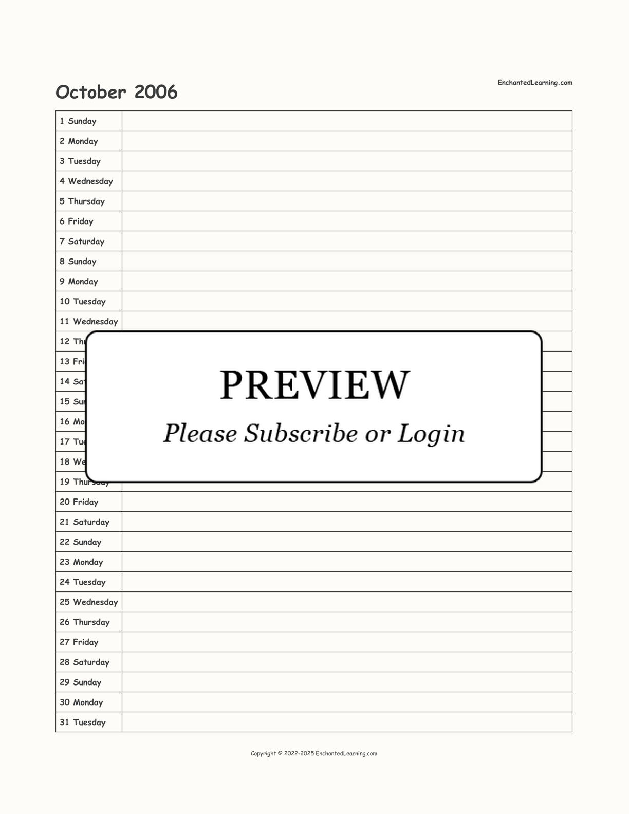 2006 Scheduling Calendar interactive printout page 10