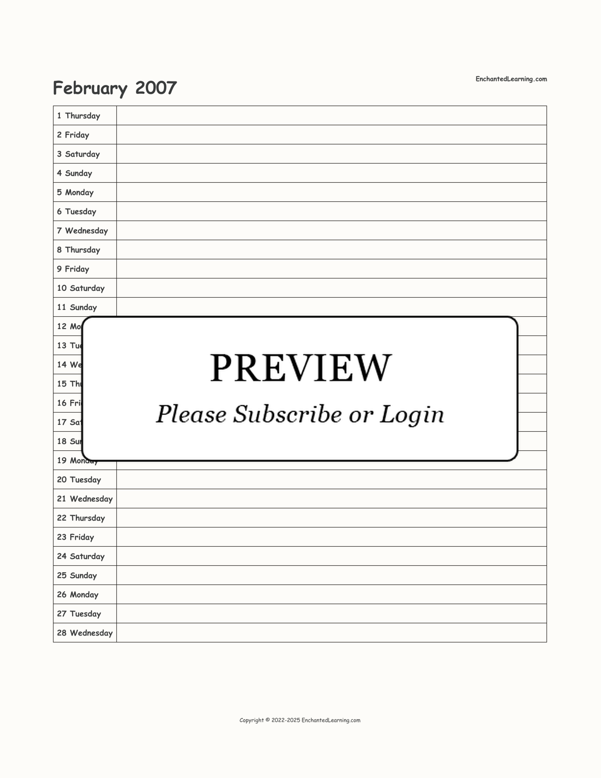 2007 Scheduling Calendar interactive printout page 2