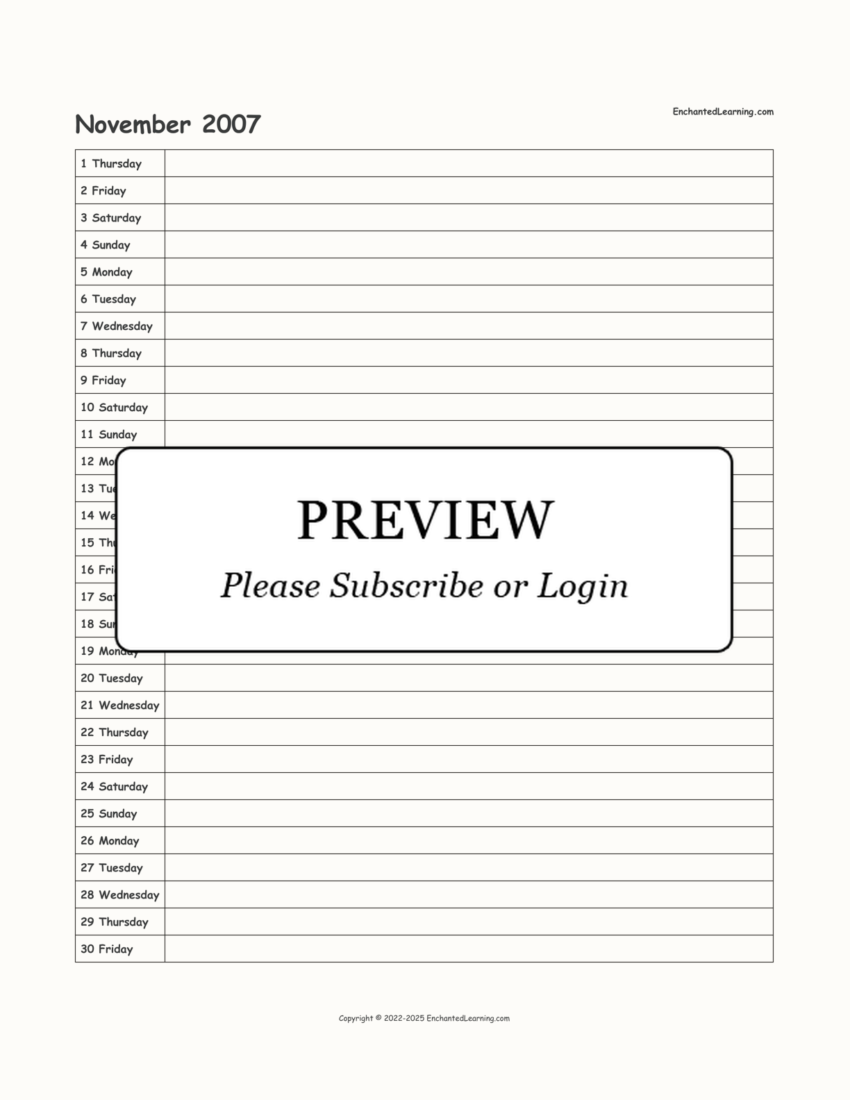 2007 Scheduling Calendar interactive printout page 11