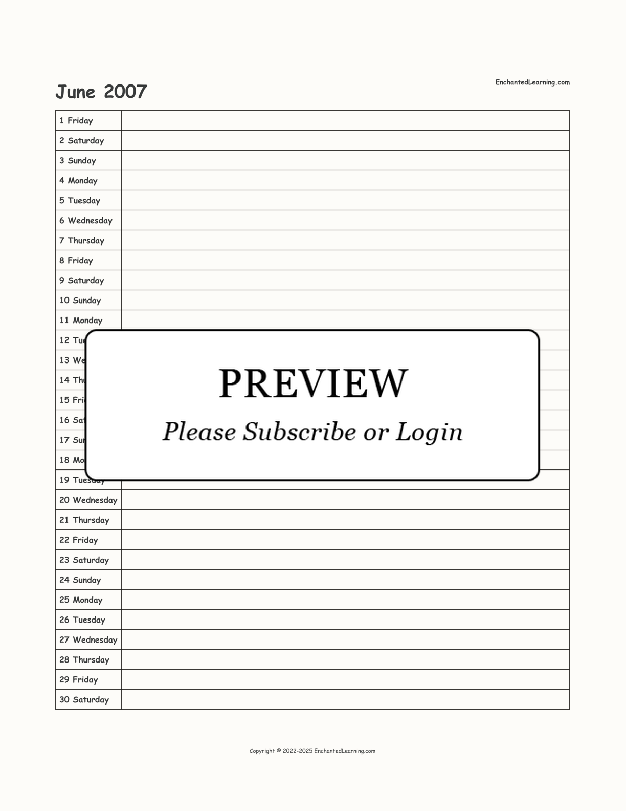 2007 Scheduling Calendar interactive printout page 6