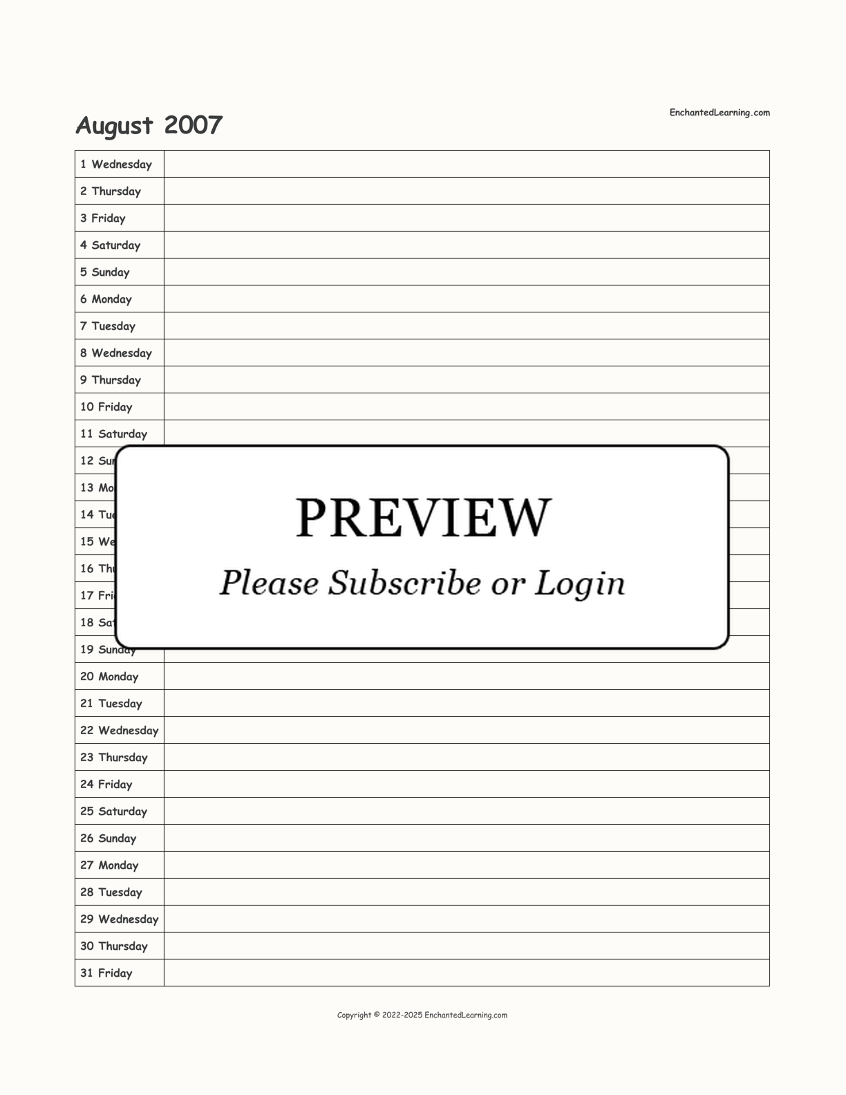 2007 Scheduling Calendar interactive printout page 8