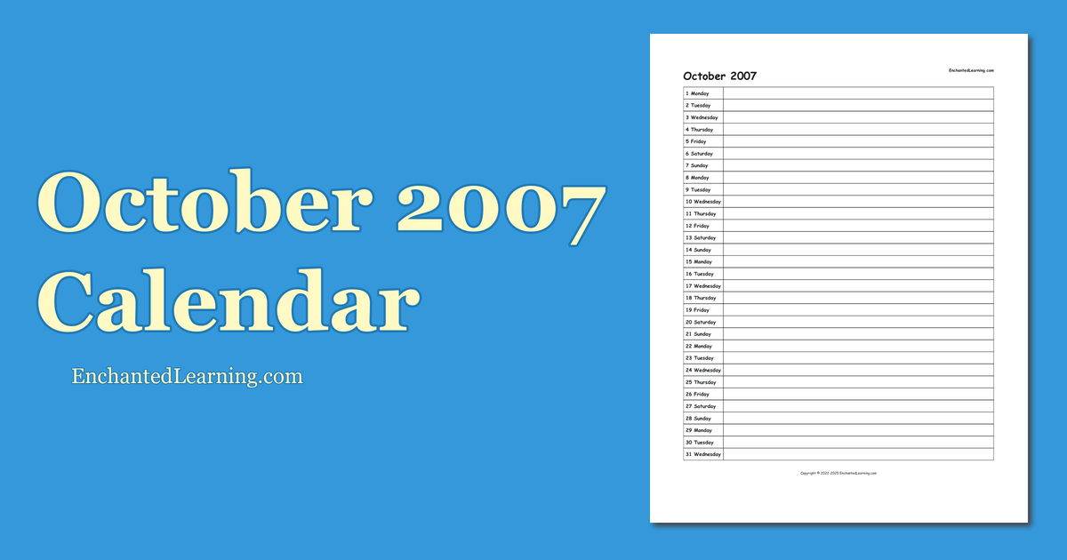 October 2007 Scheduling Calendar - Enchanted Learning