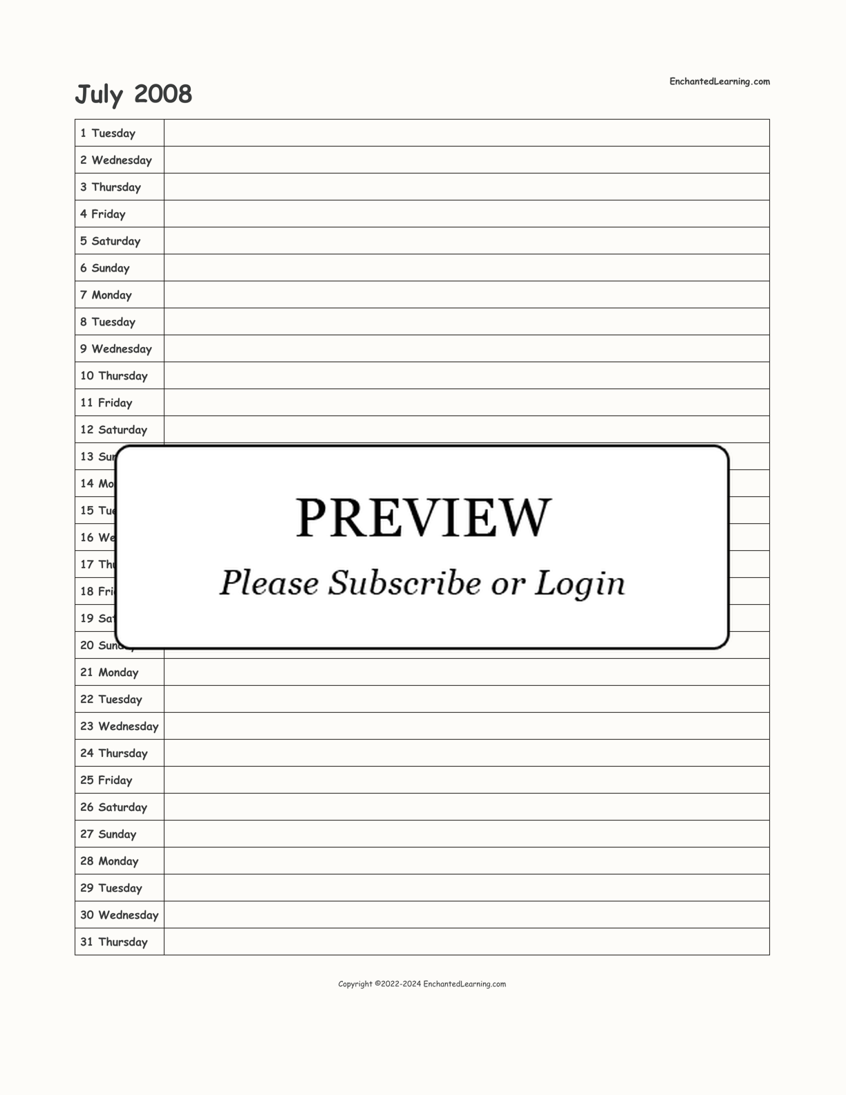2008-2009 School-Year Scheduling Calendar interactive printout page 1