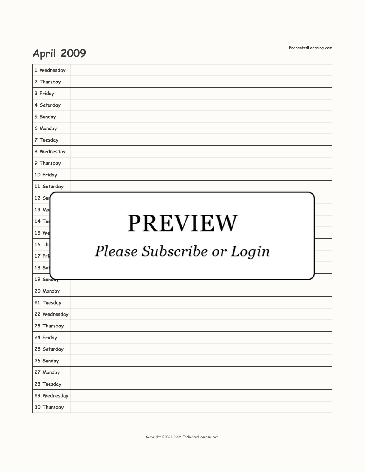 2008-2009 School-Year Scheduling Calendar interactive printout page 10