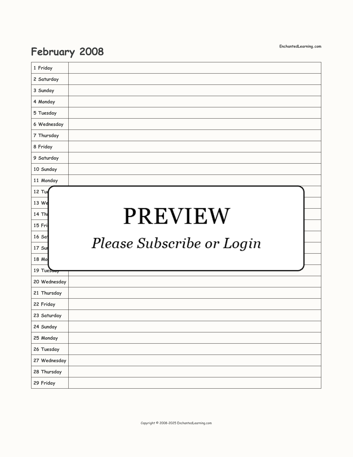 2008 Scheduling Calendar interactive printout page 2