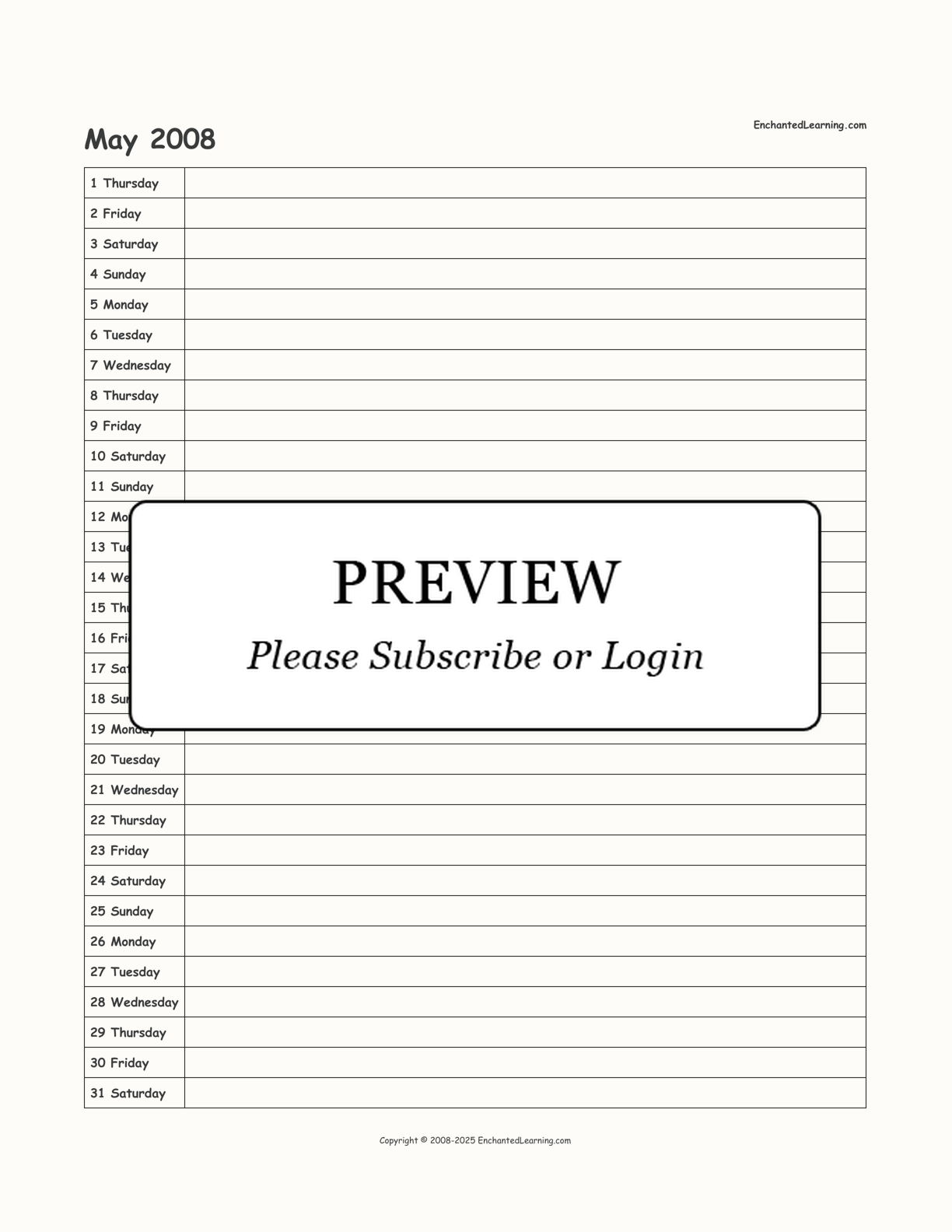 2008 Scheduling Calendar interactive printout page 5