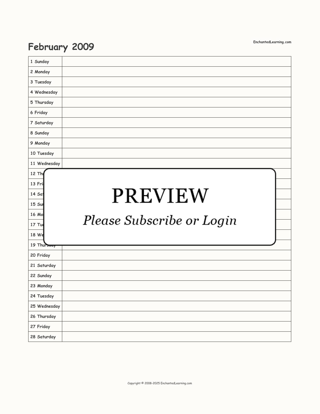 2009 Scheduling Calendar interactive printout page 2