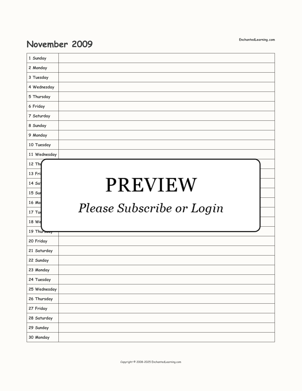 2009 Scheduling Calendar interactive printout page 11