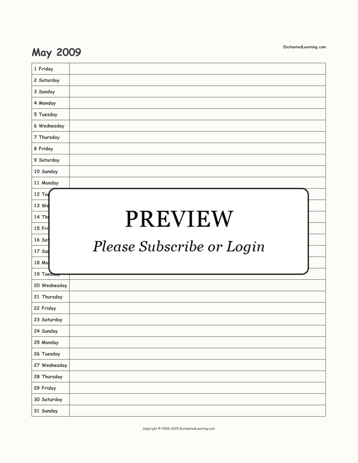 2009 Scheduling Calendar interactive printout page 5