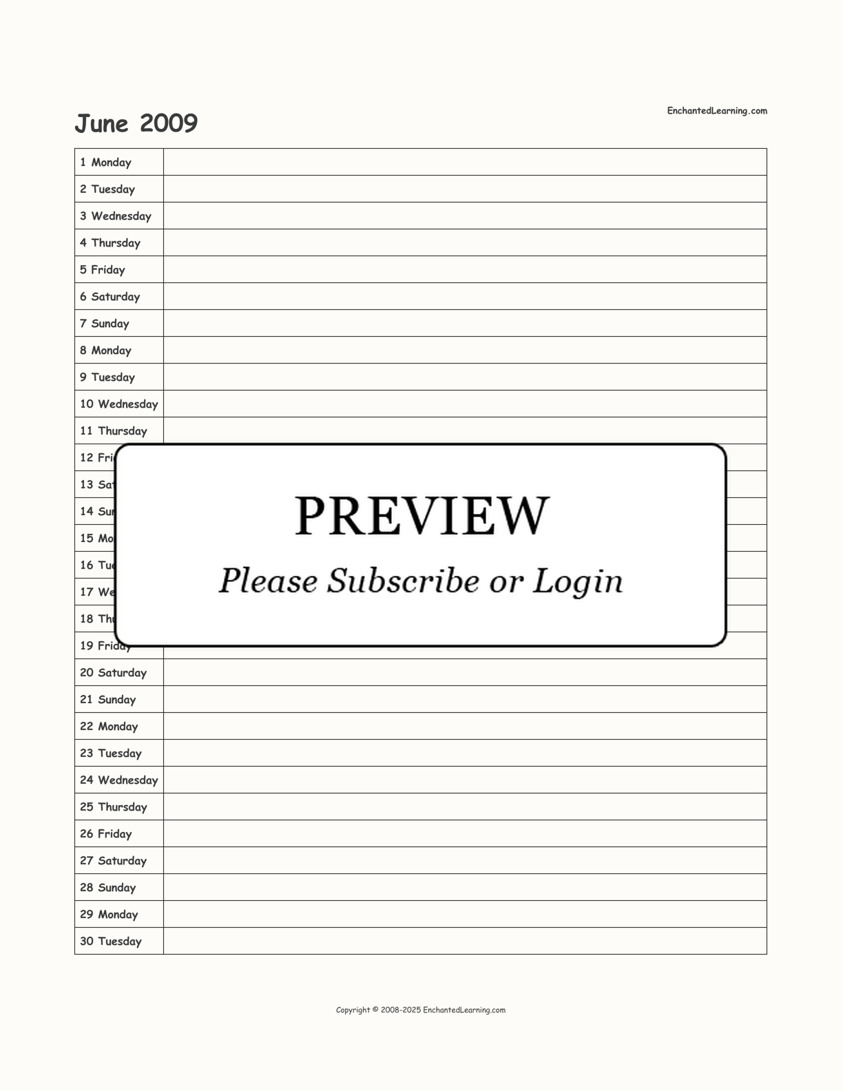 2009 Scheduling Calendar interactive printout page 6