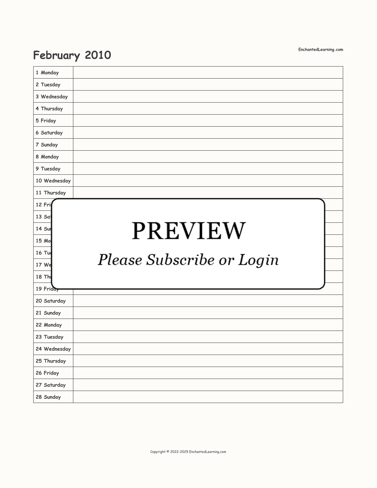 2010 Scheduling Calendar interactive printout page 2