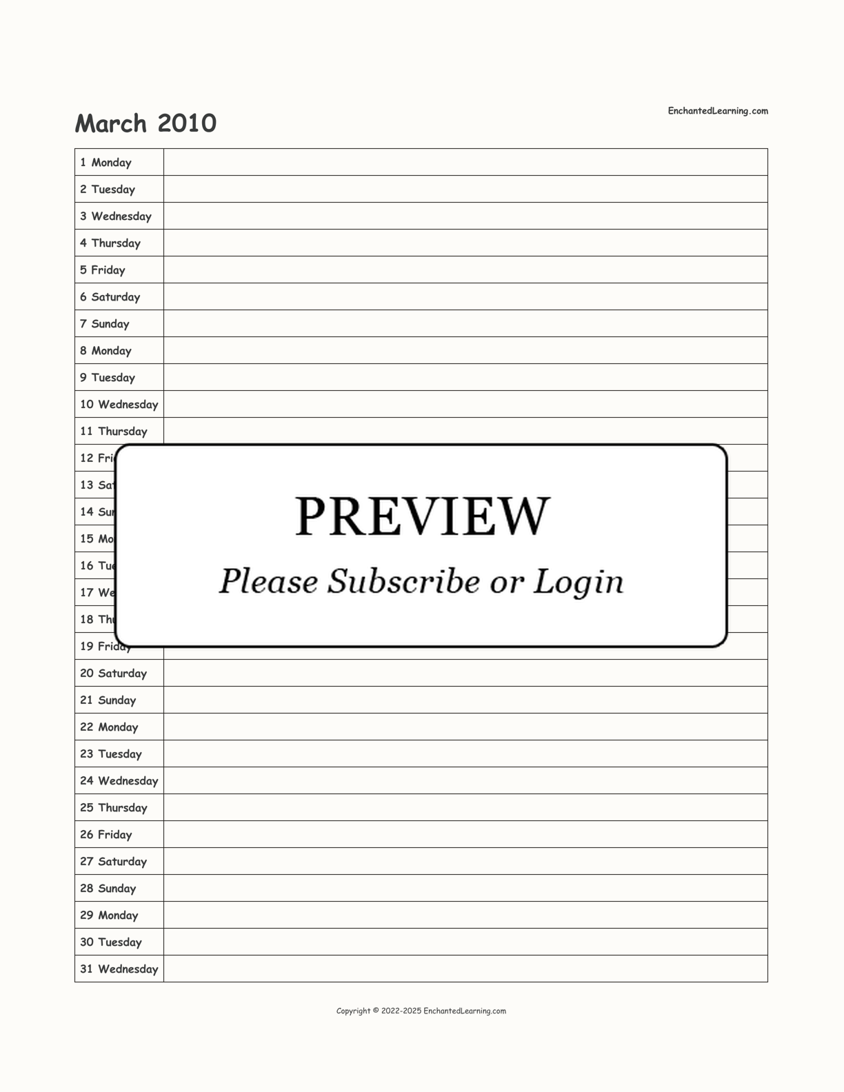 2010 Scheduling Calendar interactive printout page 3