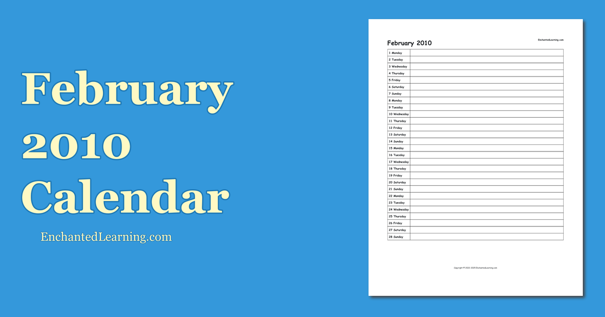 February 2010 Scheduling Calendar - Enchanted Learning