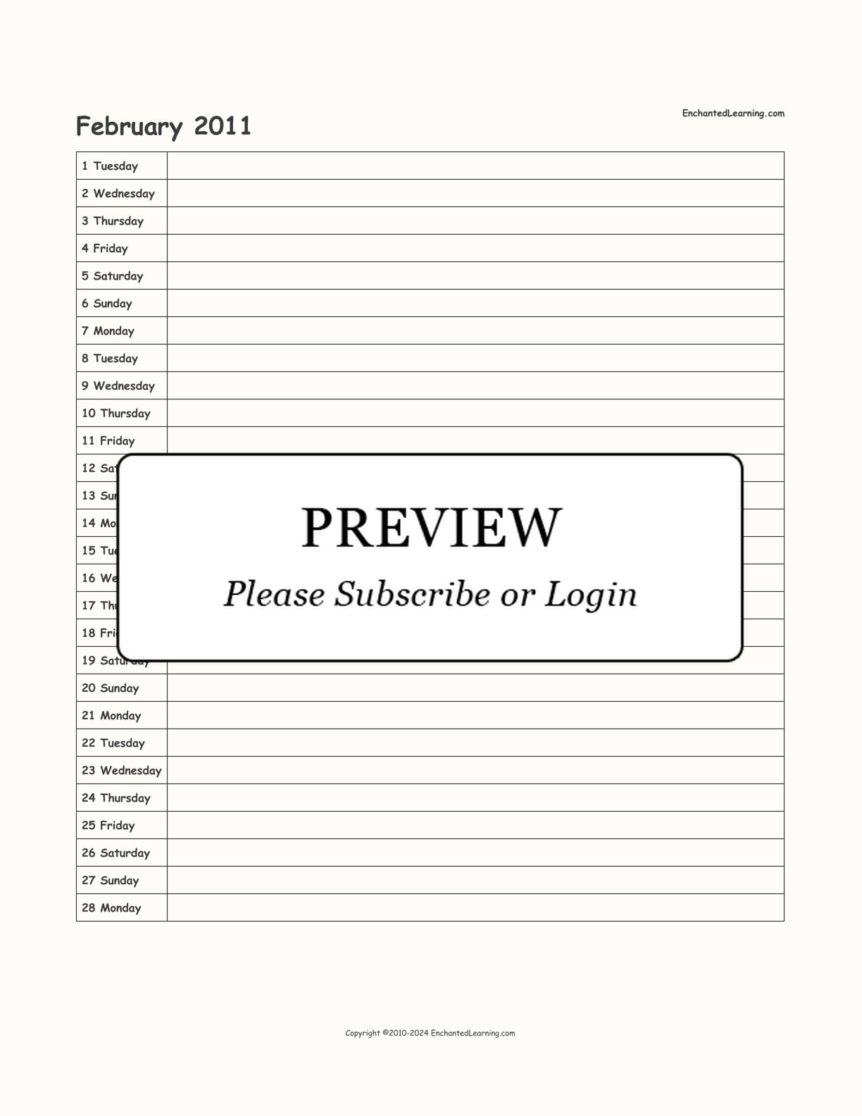 2011 Scheduling Calendar interactive printout page 2