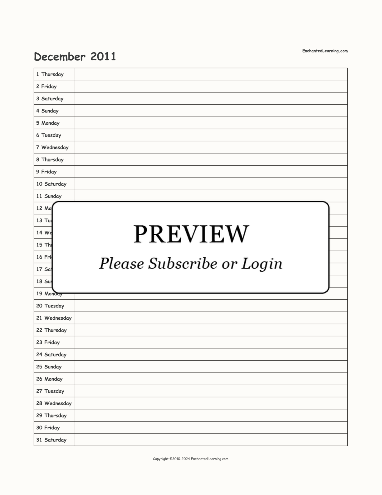 2011 Scheduling Calendar interactive printout page 12