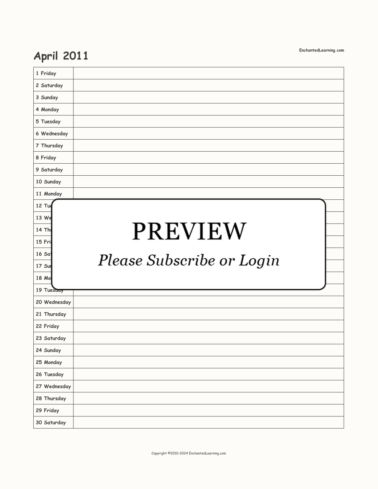 2011 Scheduling Calendar interactive printout page 4