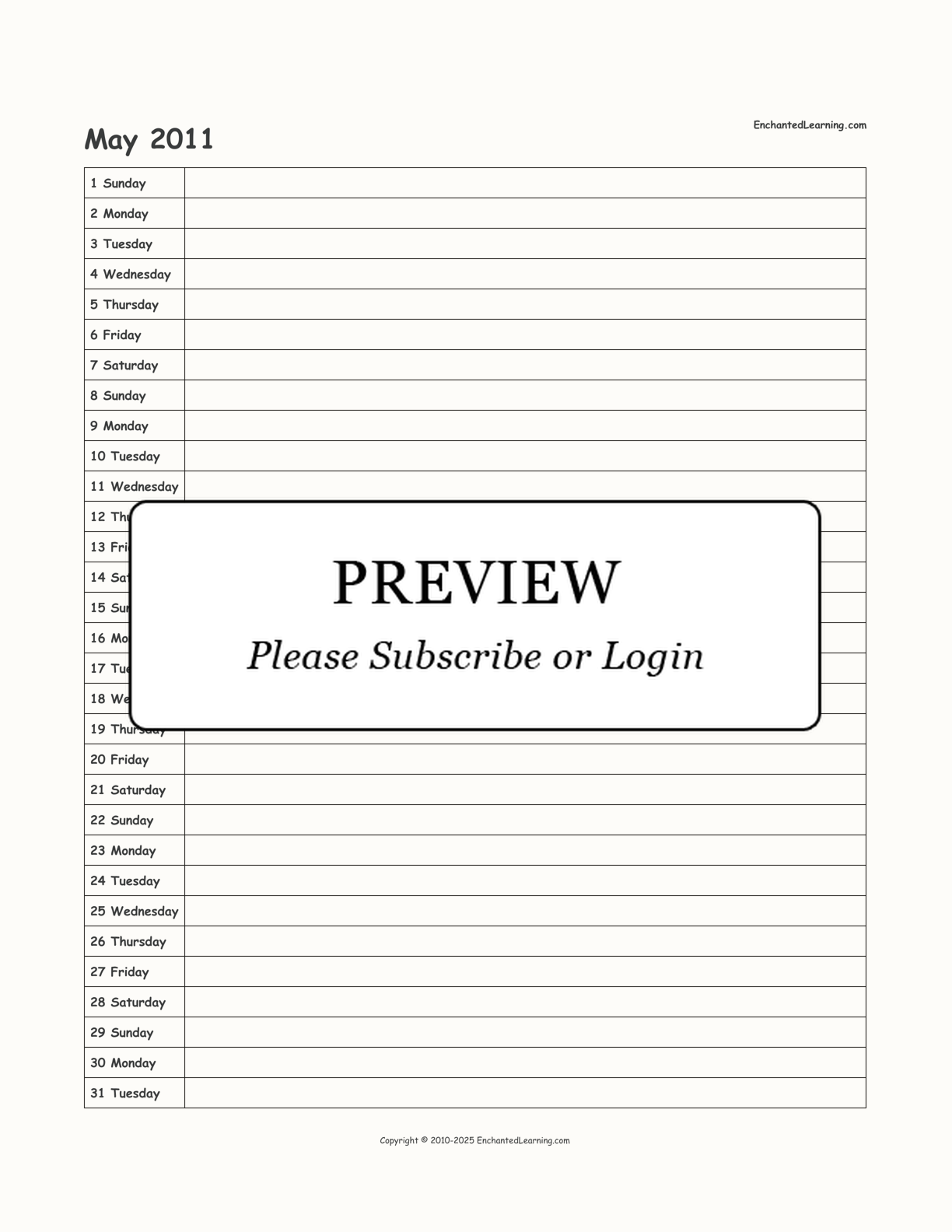 2011 Scheduling Calendar interactive printout page 5