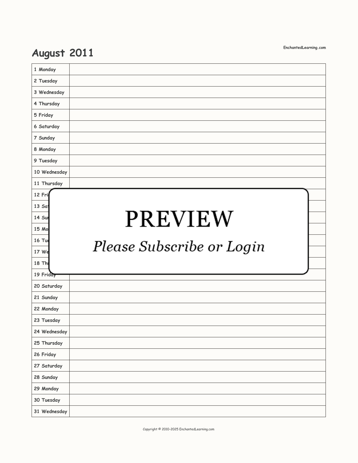 2011 Scheduling Calendar interactive printout page 8