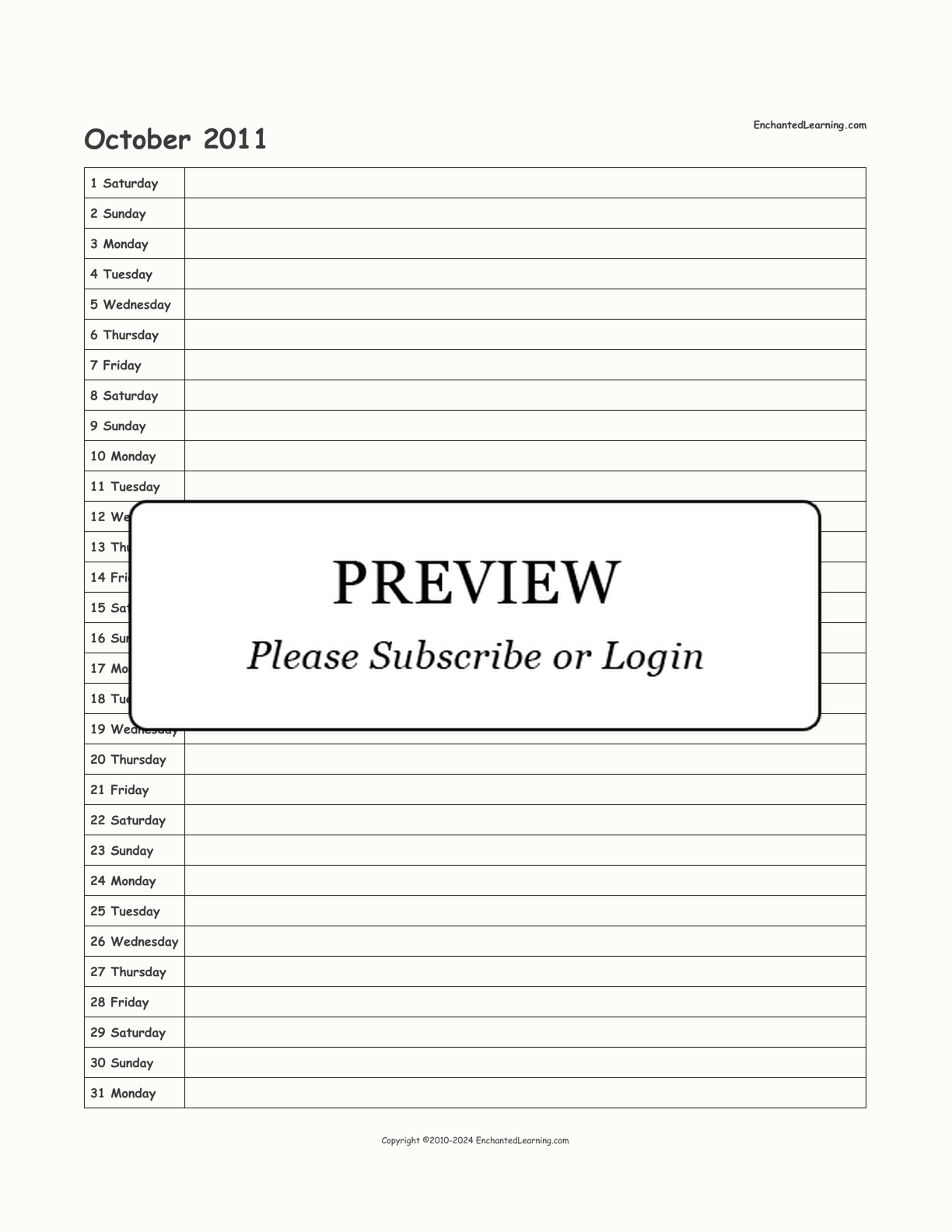 2011 Scheduling Calendar interactive printout page 10