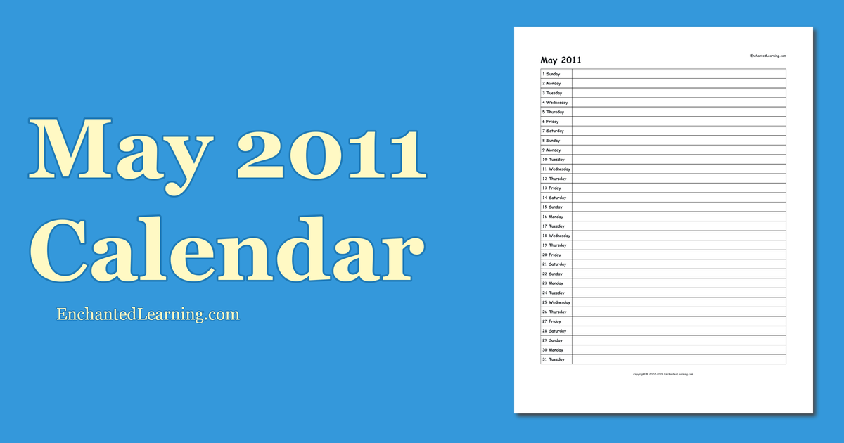 May 2011 Scheduling Calendar - Enchanted Learning