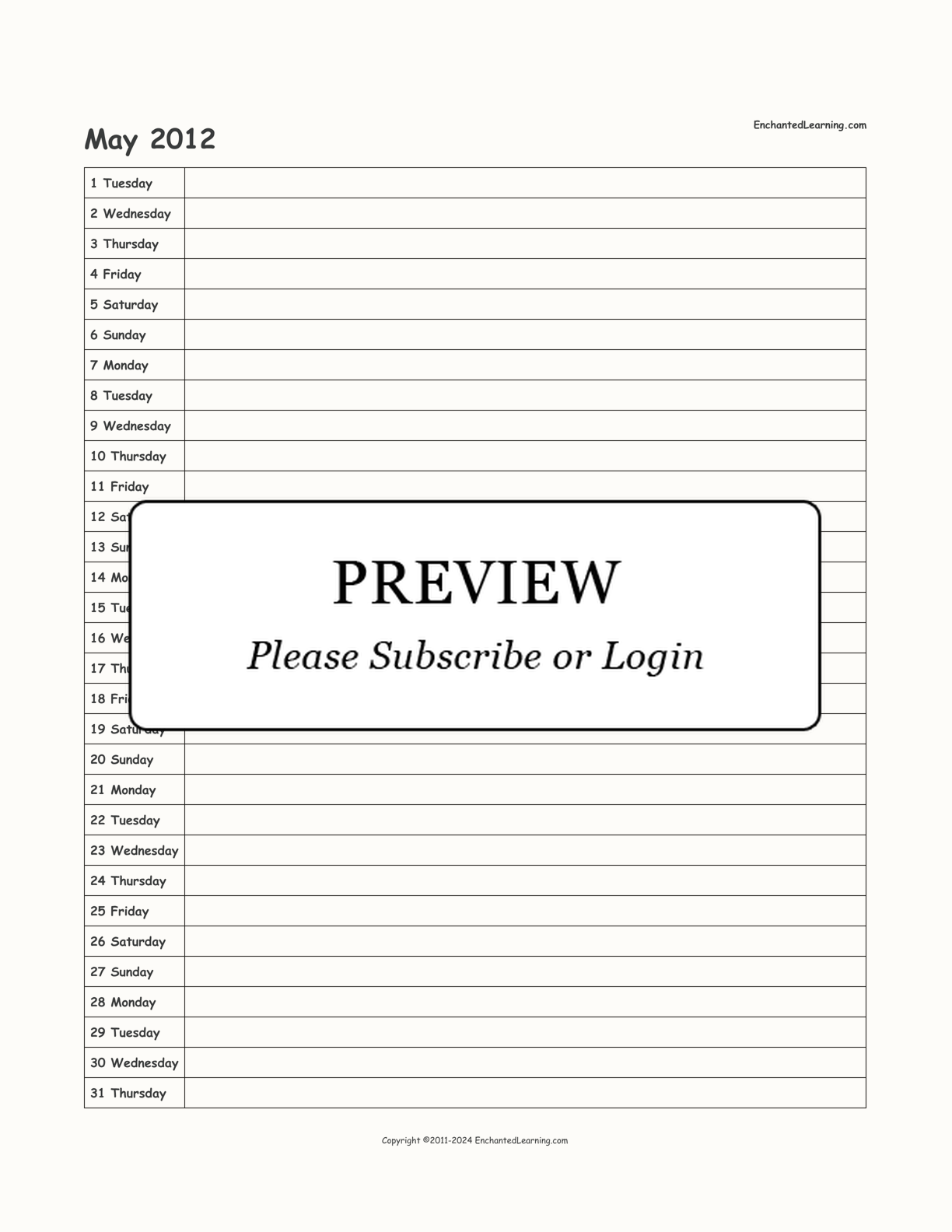 2012 Scheduling Calendar interactive printout page 5
