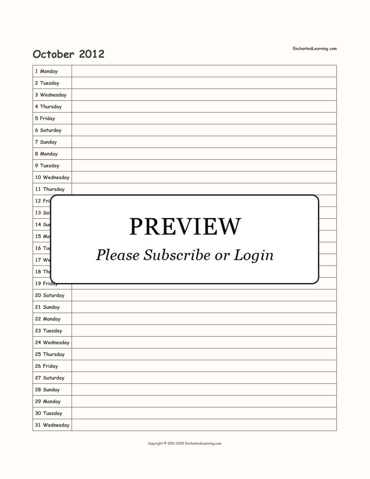 2012 Scheduling Calendar interactive printout page 10