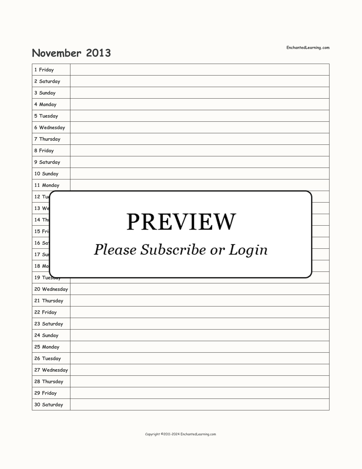 2013 Scheduling Calendar interactive printout page 11